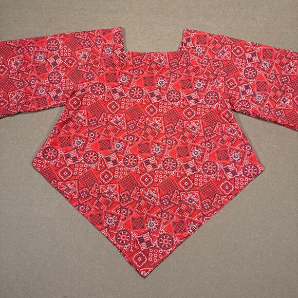 Vintage 70s Handmade Boho Bandana Print Blouse Red Handkerchief Hem Western Top - Picture 3 of 6